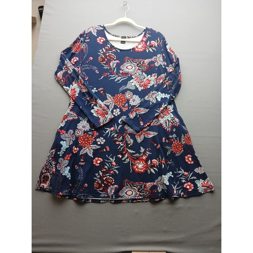 Ladies Lildy Dress Blue/Red Floral Design, Pullover Shirt w/ Pockets‎